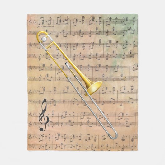 Vintage Noten mit Trombone Fleecedecke (Vorderseite)