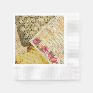 Vintage Noten, Musikhinweise, Klavier-Rose Serviette