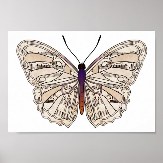 Vintage Noten - Schmetterlingposter Poster (Vorne)