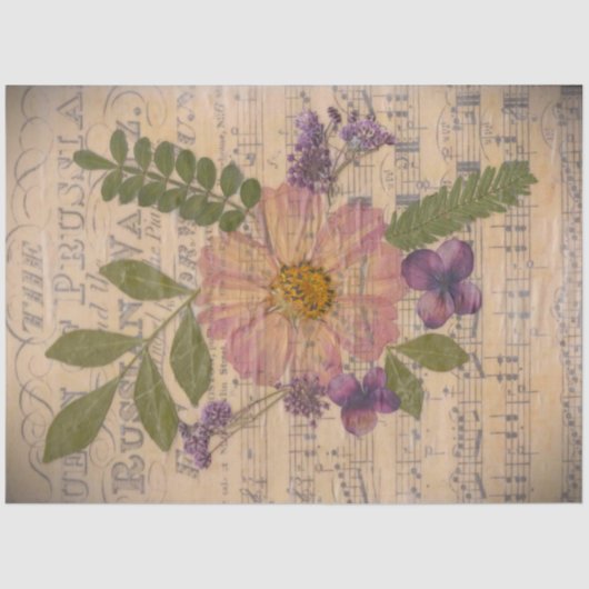 Vintage Noten und Blume decoupage paper Seidenpapier (Vorderseite)