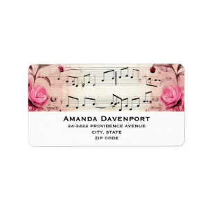 Vintage Noten und Rose Adressaufkleber