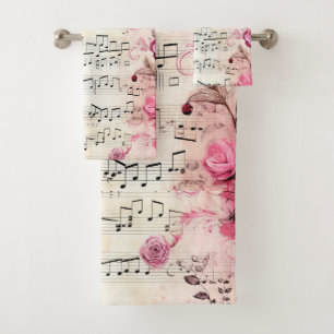 Vintage Noten und Rose Badhandtuch Set