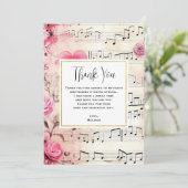 Vintage Noten und Rose Dankeskarte (Stehend Vorderseite)