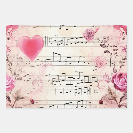 Vintage Noten und Rose Geschenkpapier Set (Vorderseite 2)