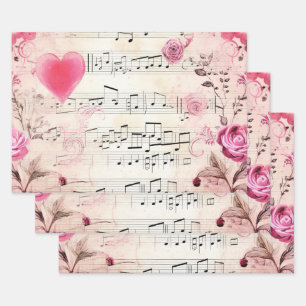 Vintage Noten und Rose Geschenkpapier Set