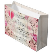 Vintage Noten und Rose Große Geschenktüte (Vorderseite Schrägansicht)