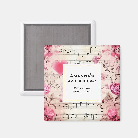 Vintage Noten und Rose Magnet (Vorderseite/Rückseite)