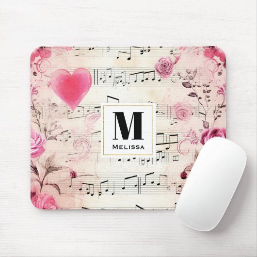 Vintage Noten und Rose Mousepad (Mit Mouse)