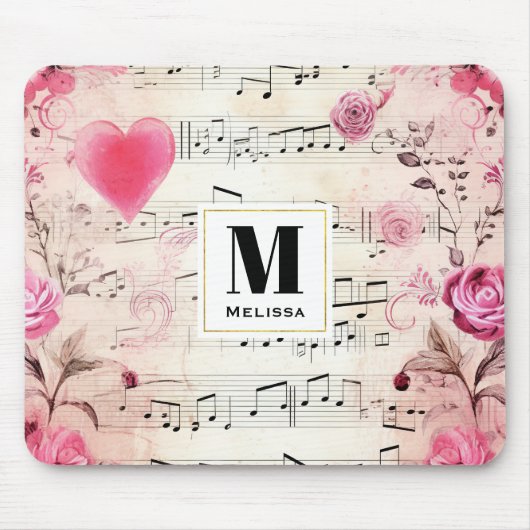 Vintage Noten und Rose Mousepad (Vorne)