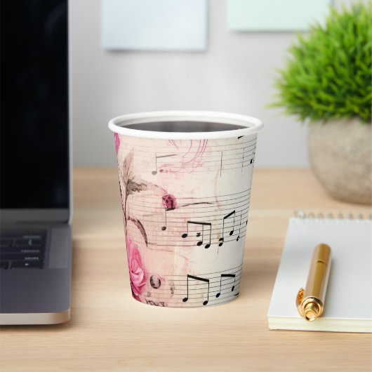 Vintage Noten und Rose Pappbecher (InSitu)