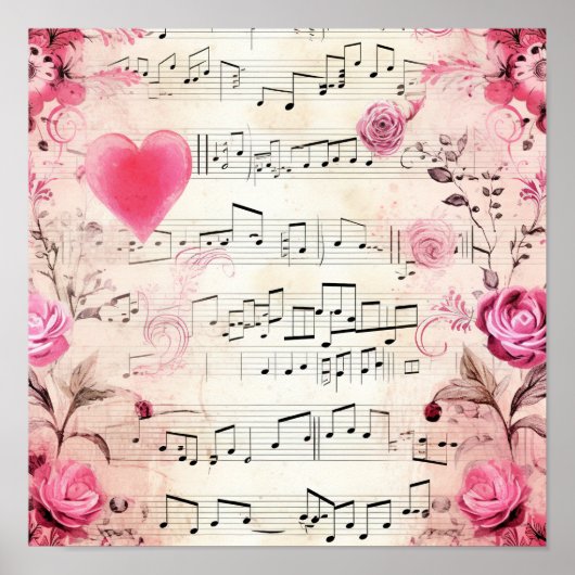 Vintage Noten und Rose Poster (Vorne)