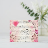 Vintage Noten und Rose Postkarte (Stehend Vorderseite)