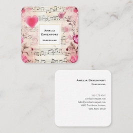 Vintage Noten und Rose Quadratische Visitenkarte