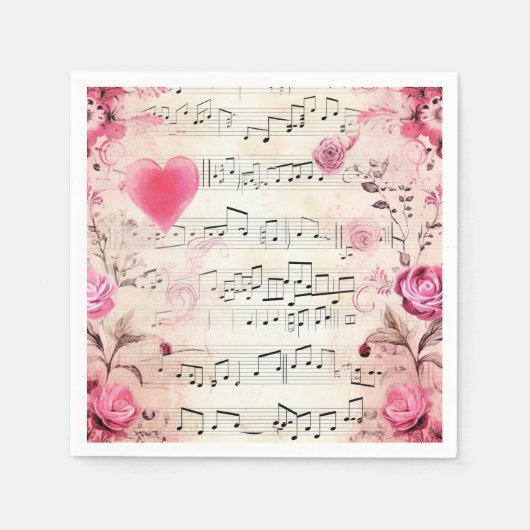 Vintage Noten und Rose Serviette (Vorderseite)