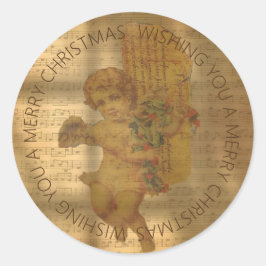 Vintage Noten und verblasste Engel Weihnachten Runder Aufkleber