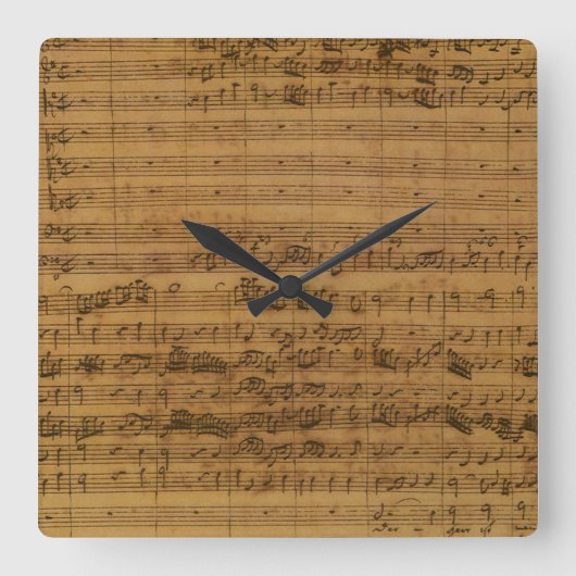 Vintage Noten von Johann Sebastian Bach Quadratische Wanduhr (Vorderseite)