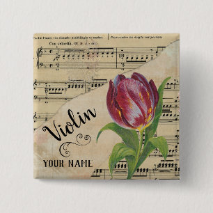 Vintage Noten von Violin Tulip Button