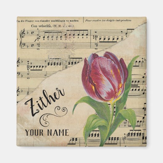 Vintage Noten von Zither Tulip individuell angepas Magnet (Vorne)