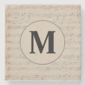 Vintage Notenblatt-Monogramm Steinuntersetzer (Vorderseite)