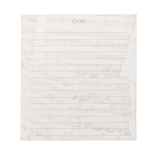 Vintage Notenblätter Initial Monogram Lined Notizblock (Vorderseite)