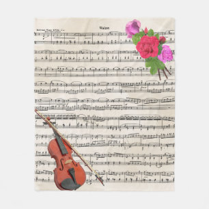 Vintage Notengestaltung für Violine und Rose Fleecedecke