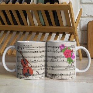 Vintage Notengestaltung für Violine und Rose Kaffeetasse