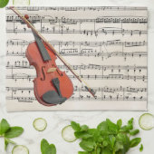 Vintage Notengestaltung für Violine und Rose Küchentuch (Gefaltet)