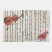 Vintage Notengestaltung für Violine und Rose Küchentuch (Horizontal)