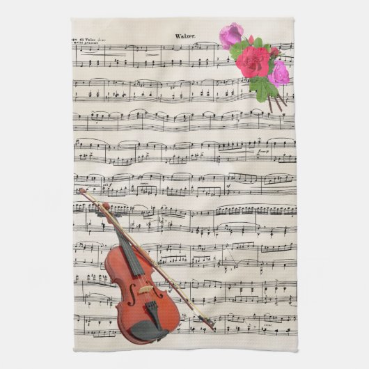 Vintage Notengestaltung für Violine und Rose Küchentuch (Vertikal)