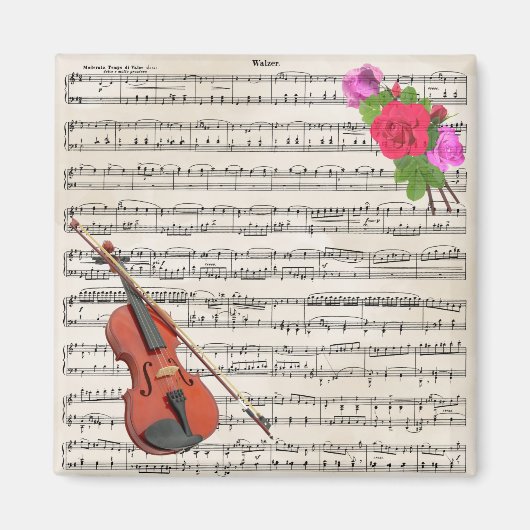 Vintage Notengestaltung für Violine und Rose Magnet (Vorne)