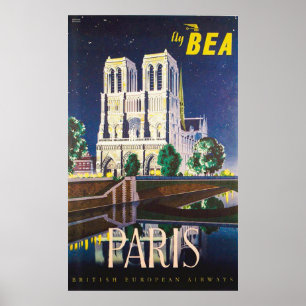 Vintage Notre Dame Kathedrale BEA London Reisen Poster