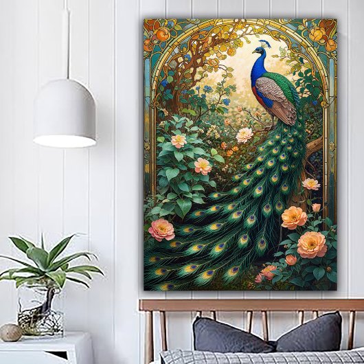 Vintage Nouveau Revival Peacock Window Poster