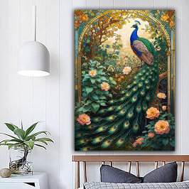 Vintage Nouveau Revival Pfau Fenster Poster