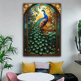 Vintage Nouveau Revival Pfauenfenster Poster