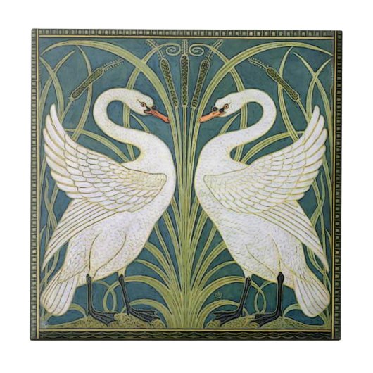Vintage Nouveau Schwan-Keramik-Fliese Fliese (Vorderseite)