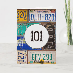 Vintage Nummernschilder zum 101. Geburtstag Karte