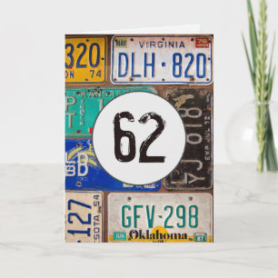 Vintage Nummernschilder zum 62. Geburtstag Karte