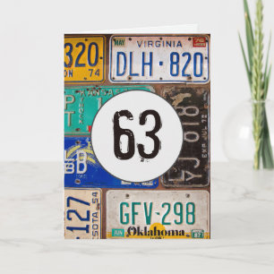 Vintage Nummernschilder zum 63. Geburtstag Karte