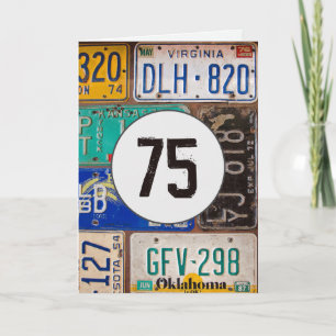 Vintage Nummernschilder zum 75. Geburtstag Karte