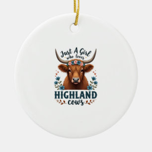 Vintage Nur ein Mädchen, das Highland-Kühe floral  Keramik Ornament