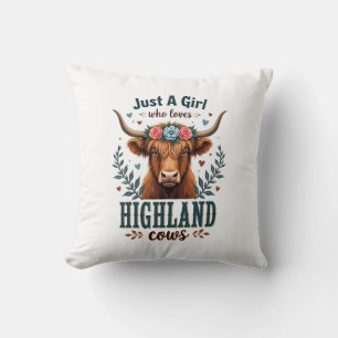 Vintage Nur ein Mädchen, das Highland-Kühe floral  Kissen
