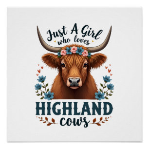 Vintage Nur Ein Mädchen Das Highland-Kühe Liebt Fl Poster