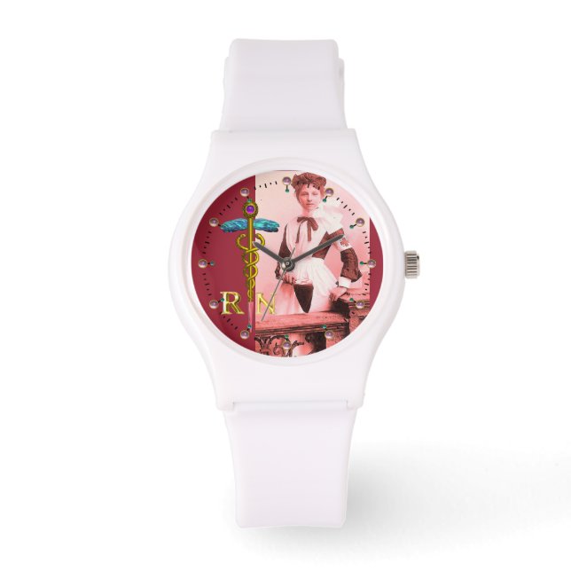 VINTAGE NURSE and Gold Caduceus NR Emblem Armbanduhr (Vorderseite)