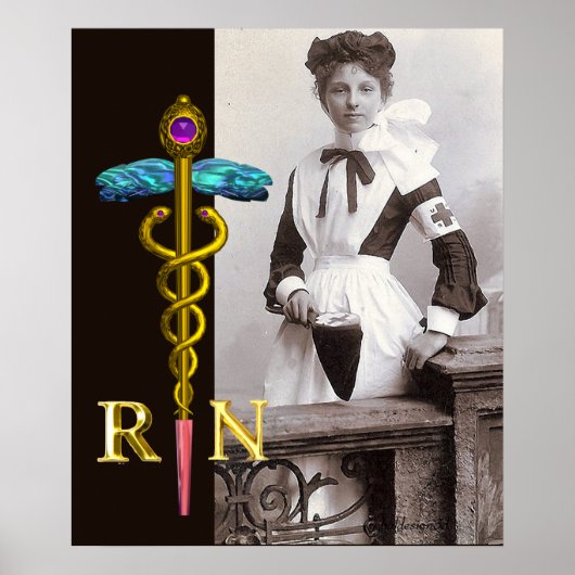 VINTAGE NURSE and Gold Caduceus NR Emblem Poster (Vorne)