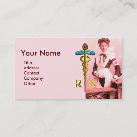 VINTAGE NURSE and Gold Caduceus NR Emblem Visitenkarte (Vorderseite)