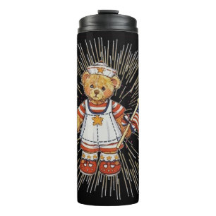 Vintage-Nurse-Bär mit modernen weißen Feuerwerken Thermosbecher