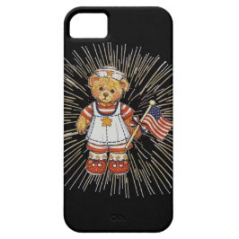 Vintage Nurse Bear with Modern White Fireworks iPhone 15 Hülle
