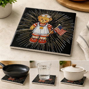 Vintage Nurse Bear with Modern White Fireworks Fliese