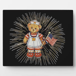 Vintage Nurse Bear with Modern White Fireworks Fotoplatte