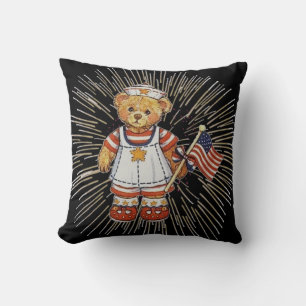 Vintage Nurse Bear with Modern White Fireworks Kissen